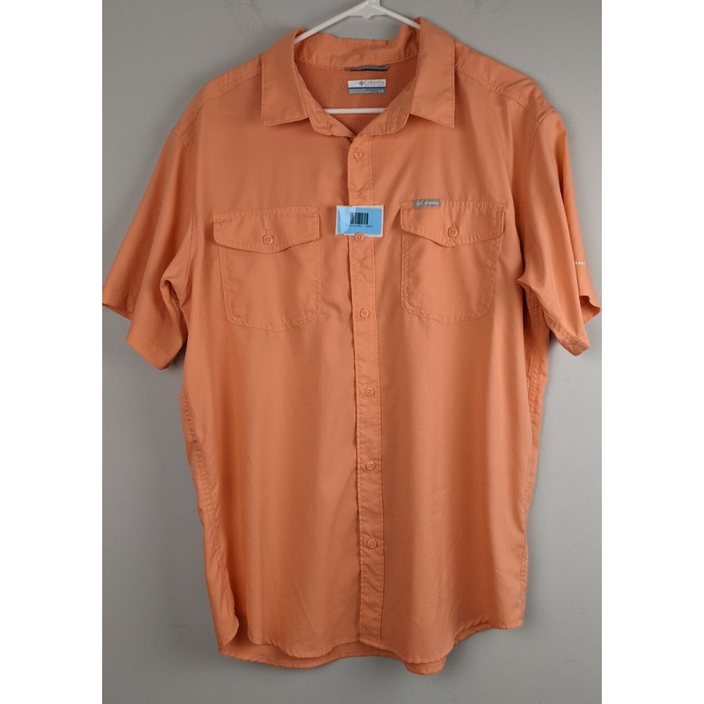 Columbia Men's Omni-Wick Salmon Orange Shirt L Short Sleeve Vented QuickDry Tech